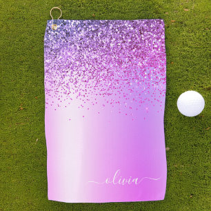 Toalla De Golf Purpurina de monograma púrpura Sparkle Girly Scri