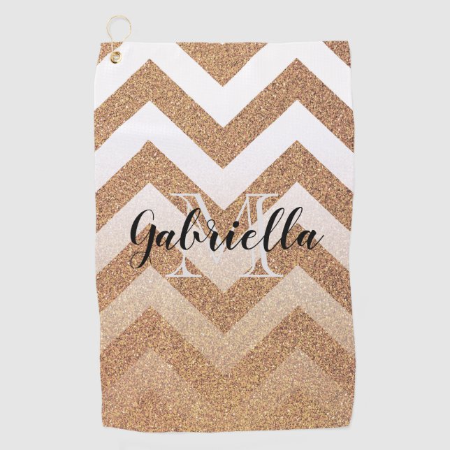 Toalla De Golf Purpurina Dorado Chevrons (Anverso)