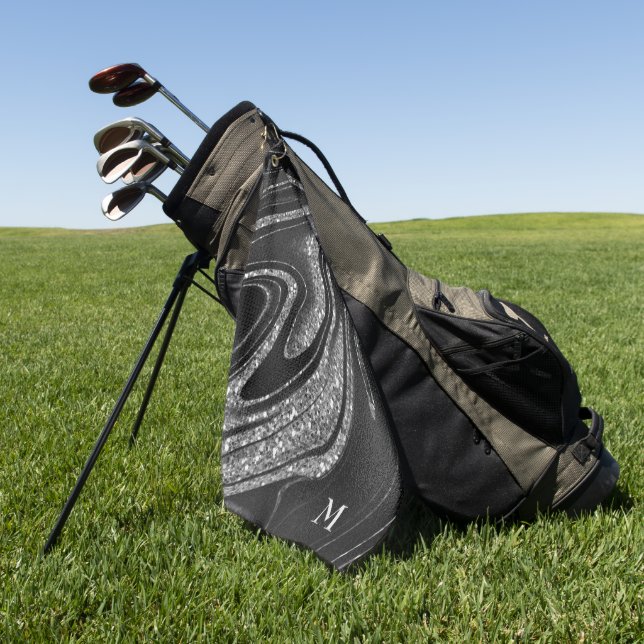 Toalla De Golf Purpurina plateado monograma (Verde)