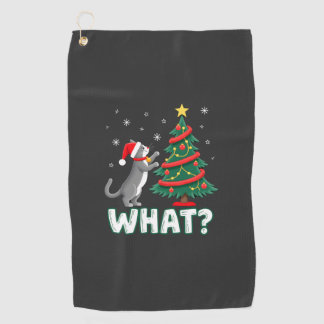 Toalla De Golf Qué Gato Divertido Empujando Árbol De Navidad Sobr