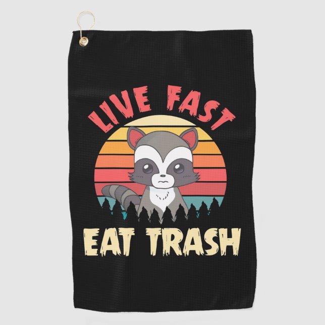 Toalla De Golf Raccoon Lover Live Fast Eed Trash (Anverso)
