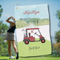 Radiantes en rojo carrito de golf escénico con nom