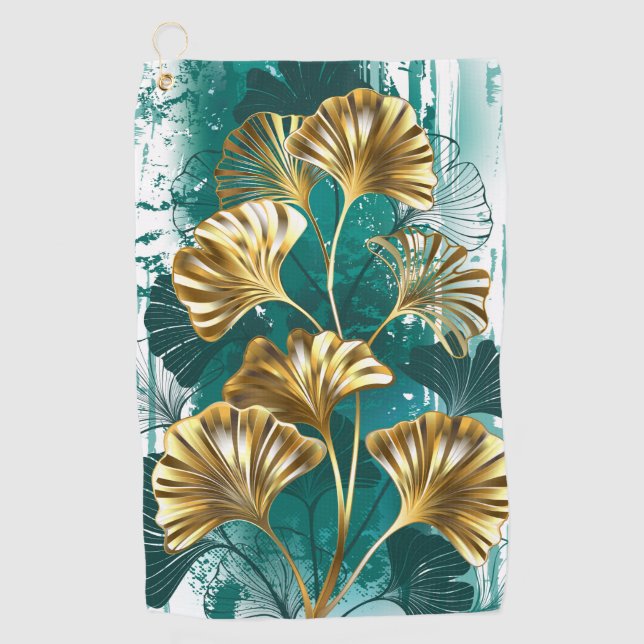 Toalla De Golf Rama con hojas doradas Ginko Biloba (Anverso)