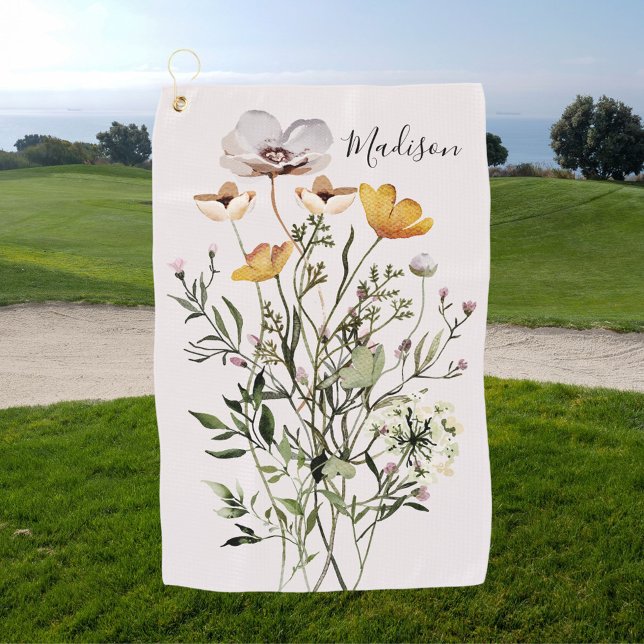 Toalla De Golf Ramo de flores silvestres secas con monograma (In situ)