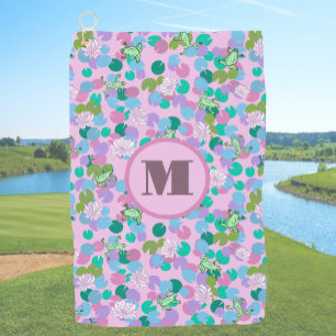 Toalla De Golf Ranas rosas y verdes personalizados en monograma m