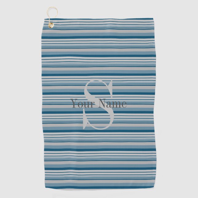 Toalla de golf rayada con nombre e inicial (Anverso)