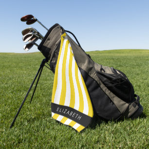 Toalla De Golf Rayas amarillas, patrón rayado, líneas, nombre