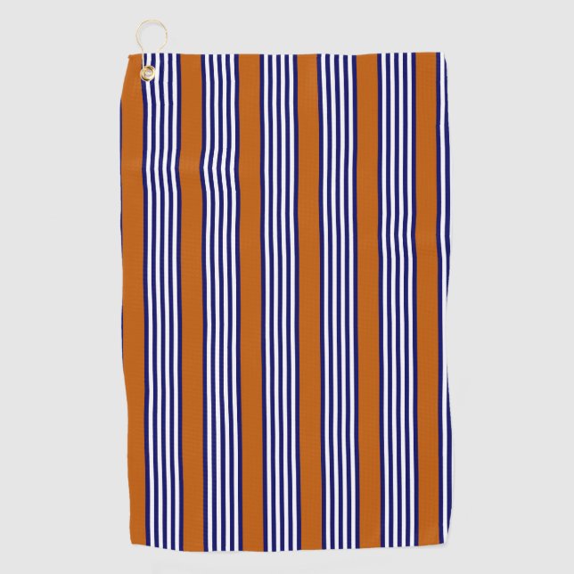 Toalla De Golf Rayas azul y blanca de la marina con naranja quema (Anverso)