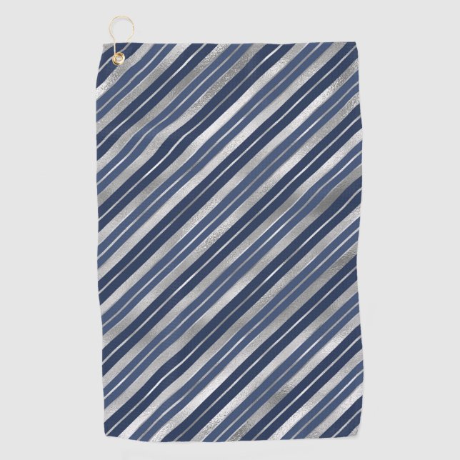 Toalla De Golf Rayas de Navidad de papel de plata y azul de fiest (Anverso)