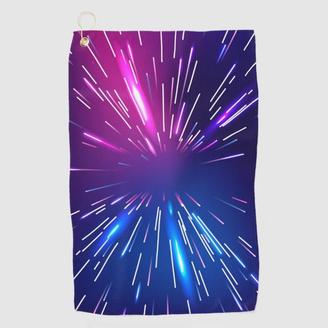 Toalla De Golf Rayos de luz vibrantes azul rosa (Anverso)