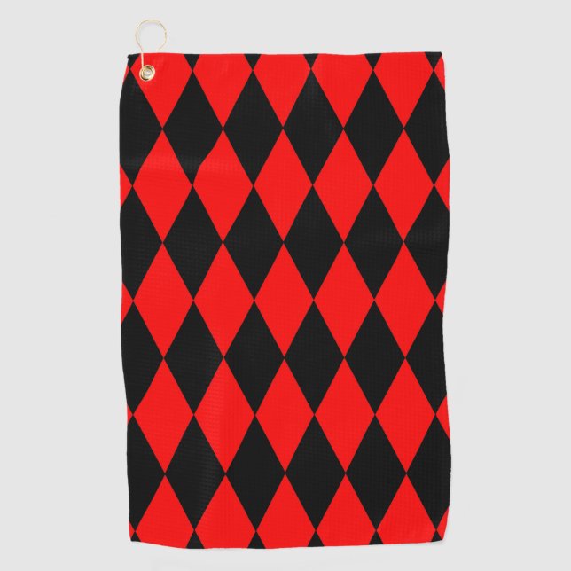 Toalla De Golf Red Black Harlequin Diamonds Checkers Design  (Anverso)