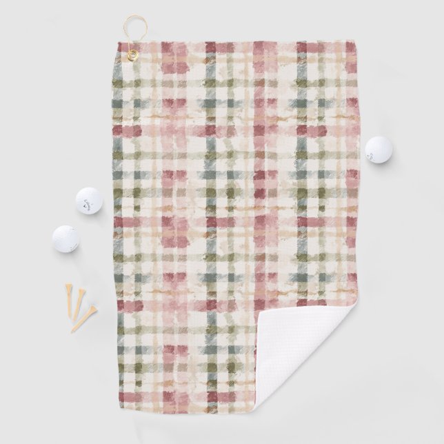 Toalla De Golf Red Cream Plaid Stripes  (In situ)