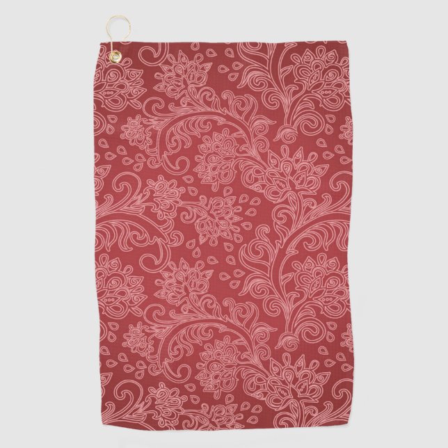 Toalla De Golf Red Paisley Damask Designer Floral Classic (Anverso)