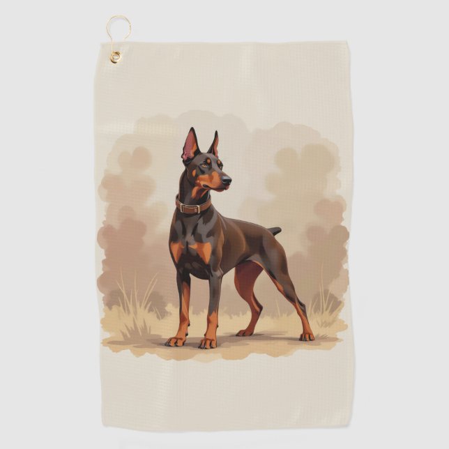 Toalla De Golf Red Rust Brown Doberman Pinscher Dog (Anverso)