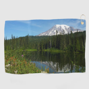 Toalla De Golf Reflejo del lago del Monte Rainier con flores silv