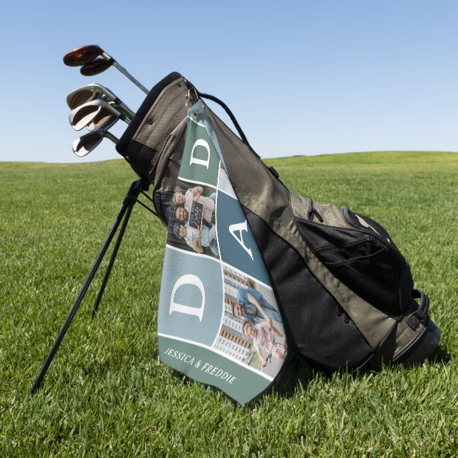 Toalla De Golf Regalo de 3 Fotos 'Papá' Moderno (Verde)
