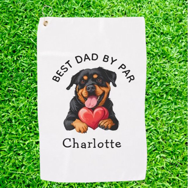 Toalla De Golf Regalo de Rottweiler  (Discover unique Rottweiler Heart golf gifts that show your love for both golf and your furry friend.)