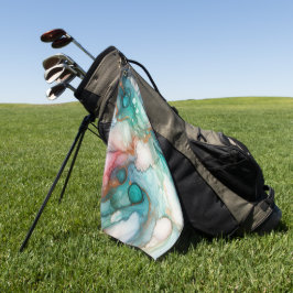 Toalla De Golf Resumen en rosa, verde azulado, azul y dorado