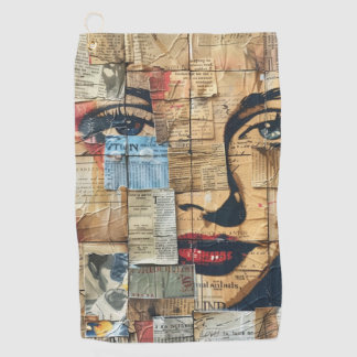 Toalla De Golf Retrato de mosaico gráfico con papel de periódico