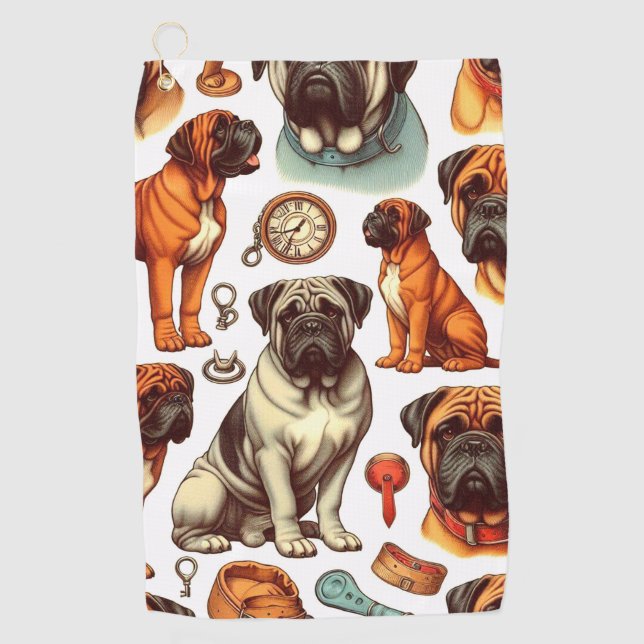 Toalla De Golf Retro Bullmastiff Seamless (Anverso)