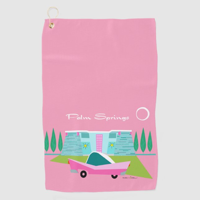  Toalla de golf Retro Pink Palm Springs (Anverso)