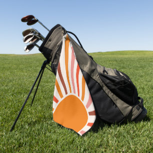 Toalla De Golf Retro Sun Rays Naranja de la puesta de sol rojo am