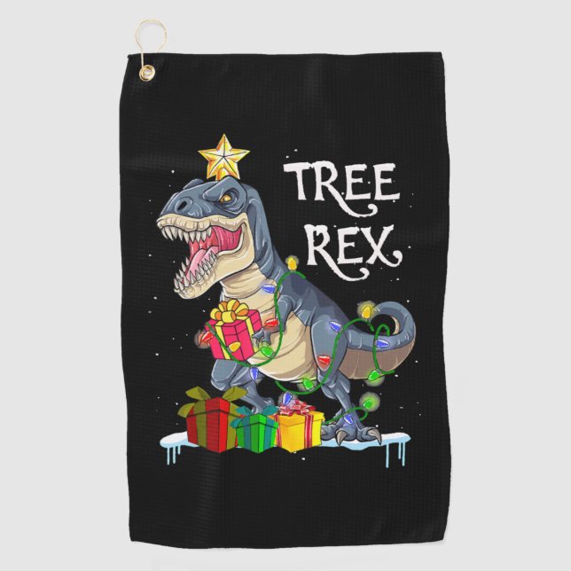 Toalla De Golf Rex de árbol de dinosaurios de Navidad (Anverso)