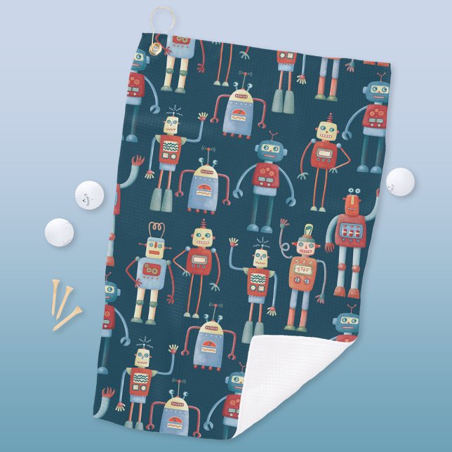 Toalla De Golf Robot (Retro robot pattern fun art golf towel)