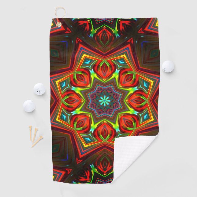 Toalla De Golf Rojo amarillo torcido de ocho puntiagudos caleidos (In situ)