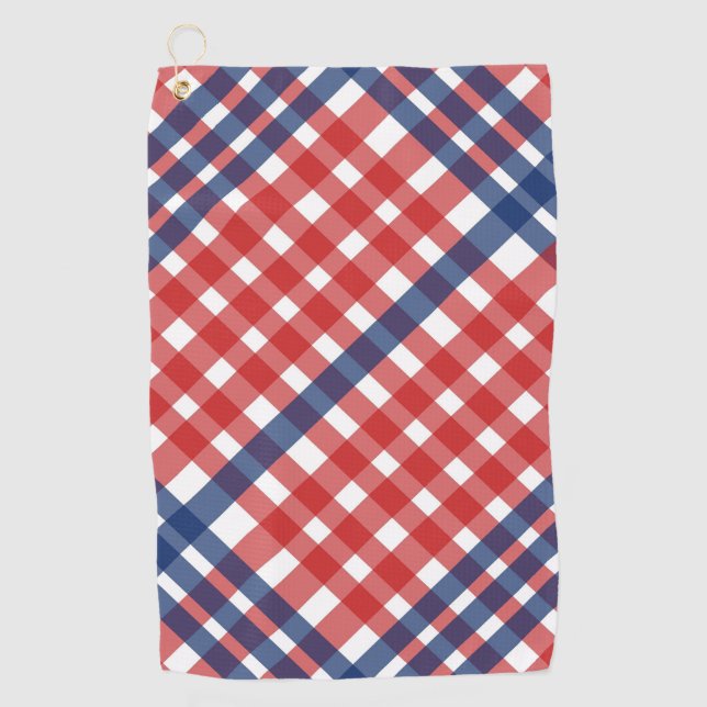 Toalla De Golf Rojo blanco y azul Gingham Plaid (Anverso)