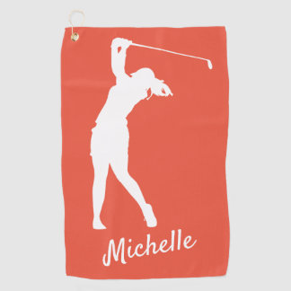 Toalla De Golf Rojo naranja "golfista Michelle"