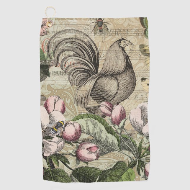 Toalla De Golf Rooster Garden Flower Butfly Art (Anverso)
