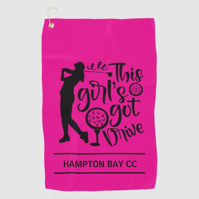 Toalla De Golf Rosa Caliente - ¡Chica Conduce! -Personalizado (Anverso)