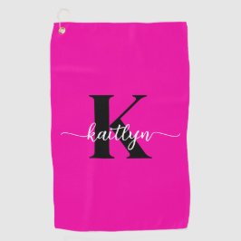 Toalla De Golf Rosa Caliente Monograma Negro