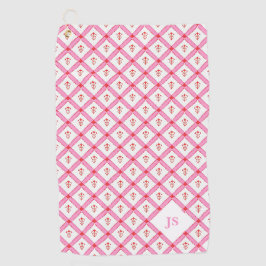 Toalla De Golf Rosa femenino y patrón rojo con iniciales