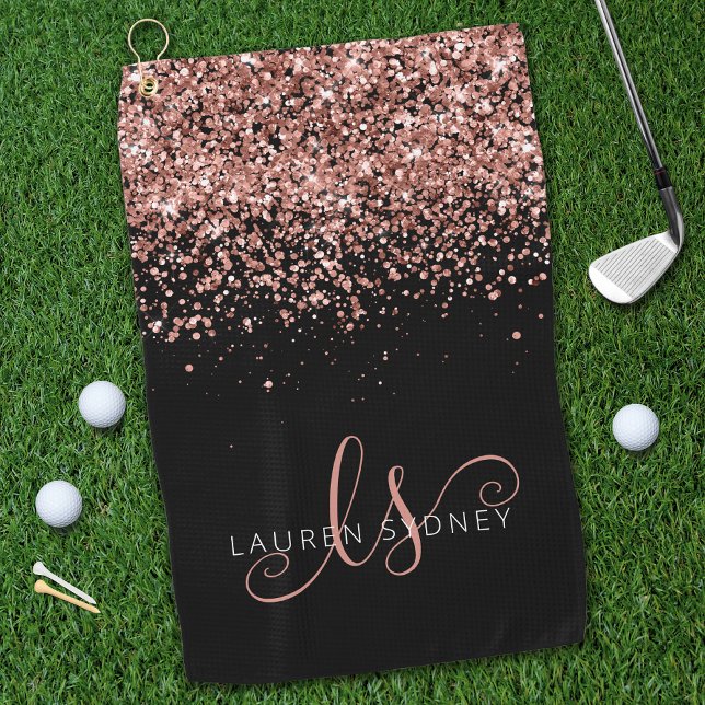 Toalla De Golf Rosa Oro Rubor Purpurina rosa Glam Monograma Nombr (Subido por el creador)