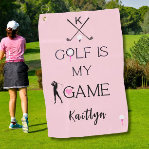 Toalla De Golf Rosa Personalizado Moderno Golf es Mi Juego Monogr