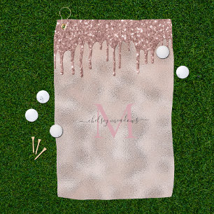 Toalla De Golf Rosa Purpurina dorado Monograma caligrafía Nombre 