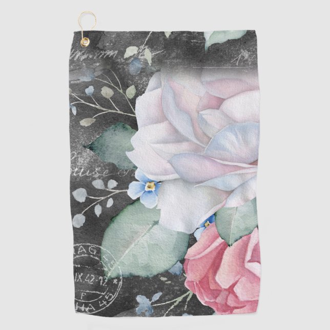 Toalla De Golf Rosas de pizarra de acuarela (Anverso)