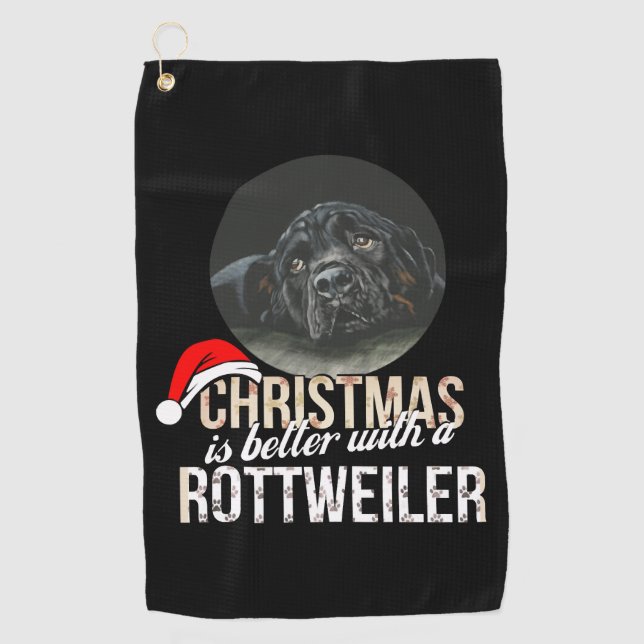 Toalla De Golf Rottweiler - Navidades mejores con un Rottweiler (Anverso)