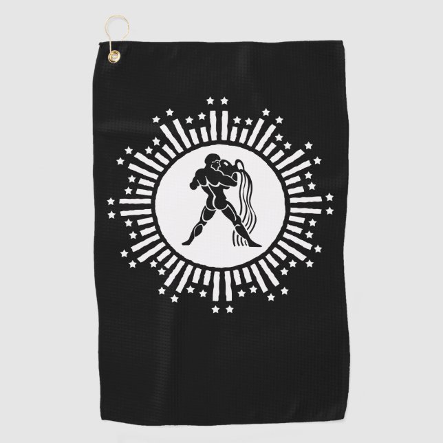 Toalla De Golf Rótulo Aquarius Zodiac Diseño de Starburst Cósmico (Anverso)