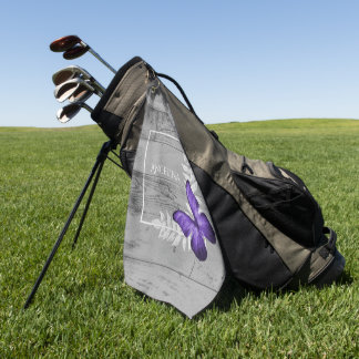 Toalla de golf rústica de mariposa morada