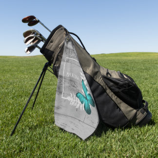 Toalla de golf rústica de mariposa verde azulada