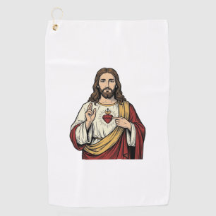 Toalla De Golf Sagrado Corazón Jesús Grabado Antiguo Arte Vectori