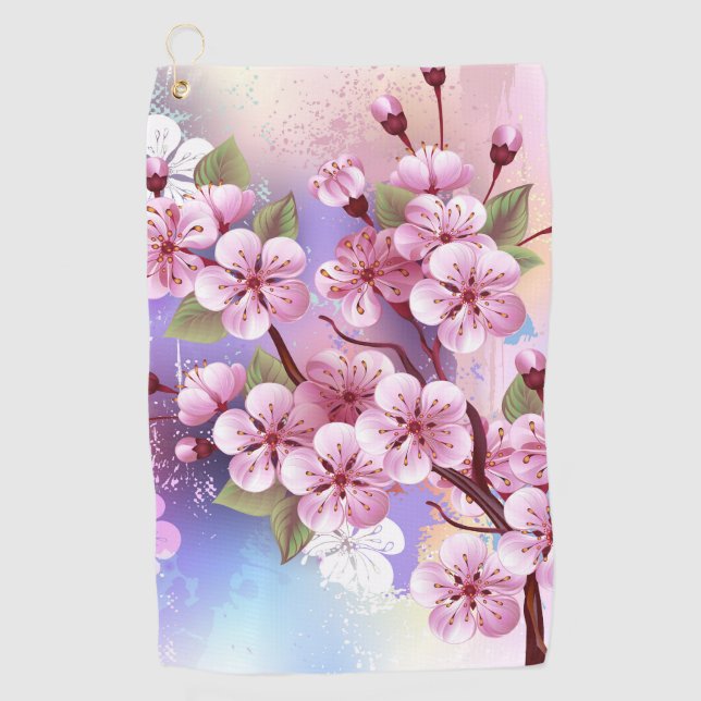 Toalla De Golf Sakura rosa sobre fondo de pintura (Anverso)