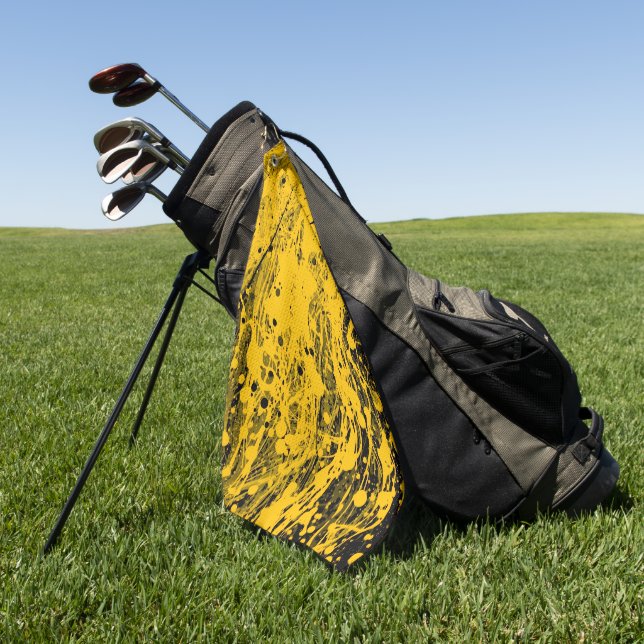 Toalla De Golf Salpicaduras de pintura negra y amarilla (Verde)