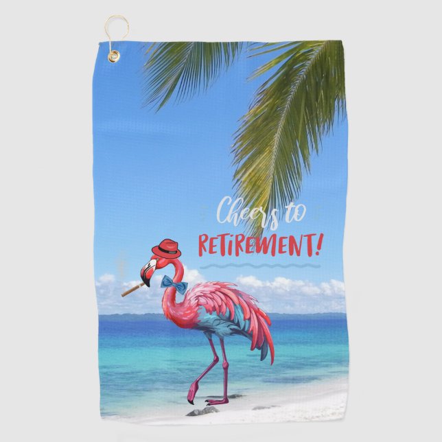 Toalla De Golf Saludos a la Flamingo de Jubilación en la playa tr (Anverso)