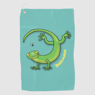 Toalla De Golf Saludos felices de gecko verde lindo con personali