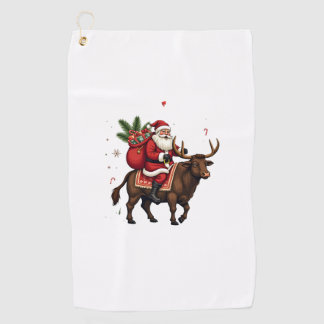 Toalla De Golf Santa Vintage Montando Vaca Altlandesa Navidad Vec