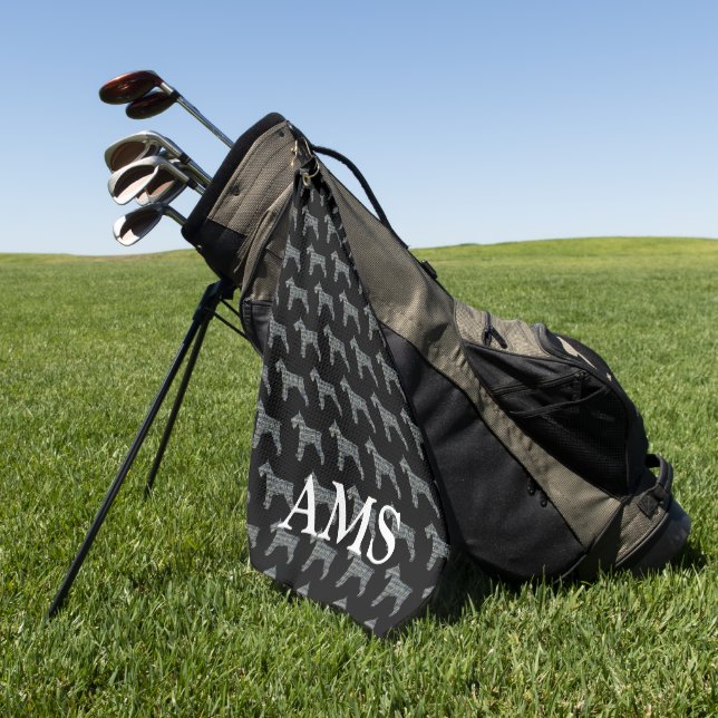 Toalla De Golf Schnauzer Dog Cute Silhouette Y&B Grid Black (Verde)